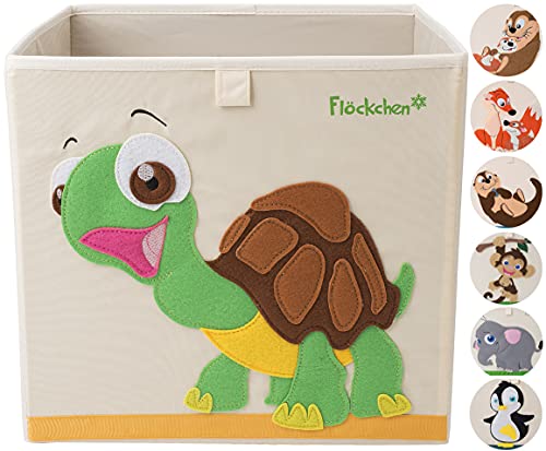 Flöckchen Caja de almacenamiento para niños, caja de juguetes para habitación infantil, caja de juguetes (33 x 33 x 33 cm) que cabe en la estantería Kallax, diseño de animales (Sophie la tortuga)