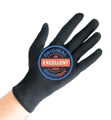Guantes de algodón negro, guantes hidratantes, guantes de hilo hechos de 100% algodón para su protección cuando tenga la piel seca, 2 pares, negro, tamaño L