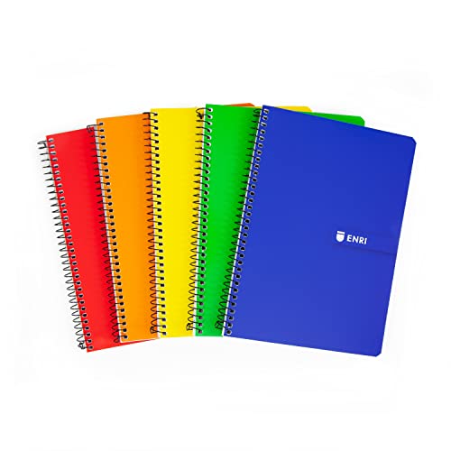 Enri Cuadernos A5+, Cuadrícula 4x4, Tapa Blanda, 80 Hojas, Pack 5 Libretas, Colores Surtidos