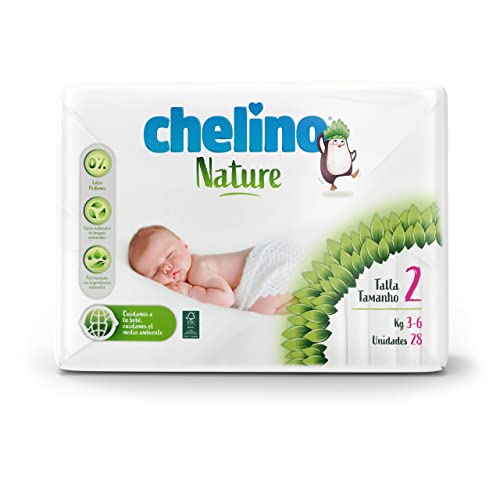 Chelino Nature Pañal Infantil Talla 2 (3-6 kg), 28 Unidades( Paquete de 6)