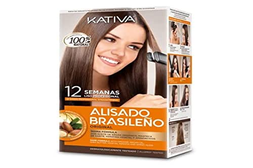 Kativa Kit Alisado Brasileño - Tratamiento Alisado Profesional en casa - Hasta 12 Semanas de duración - Alisado Keratina - Keratina Vegetal - Sin formol - Fácil de aplicar