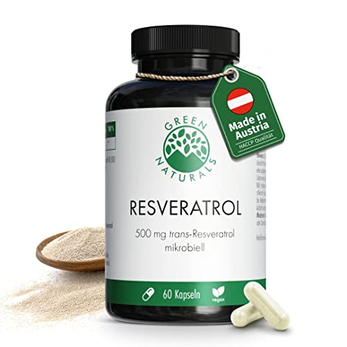 Resveratrol (60 cápsulas de 500mg) - 98% Extracto de raíz de Fallopia Japonica - Producción alemana - 100% Vegano y sin aditivos - incl. ebook 'Anti-Stress'
