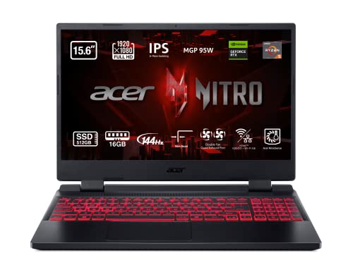 Acer Nitro 5 AN515-47 - Ordenador Portátil Gaming 15.6' Full HD IPS 144Hz (AMD Ryzen 5-7535HS, 16GB RAM, 512GB SSD, NVIDIA RTX 3050Ti, Sin Sistema Operativo) Color Negro - Teclado QWERTY Español