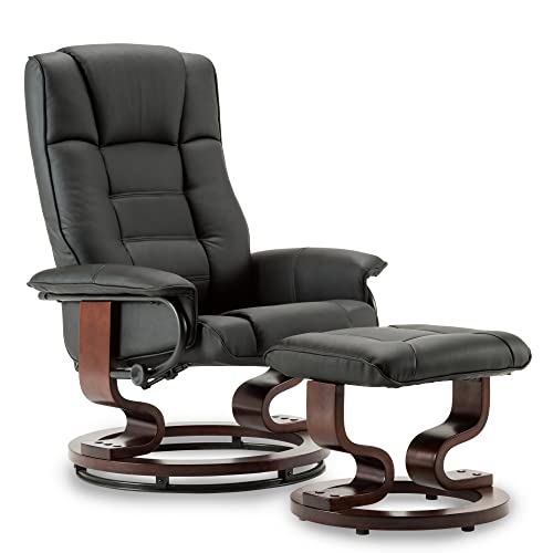 M MCombo 9019 - Sillón de relajación con taburete, giratorio en 360°, para ver la televisión con función reclinable, resiste hasta 120 kg, moderno sillón de descanso para salón, piel sintética, negro