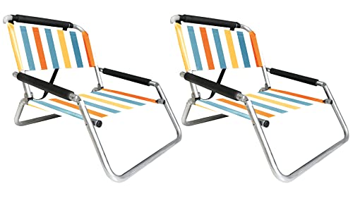 Neso Paquete de 2 sillas de Playa Ligeras Resistentes al Agua con Correa para el Hombro y Bolsillo Deslizante, se pliegan Delgadas (Rayas Vintage)