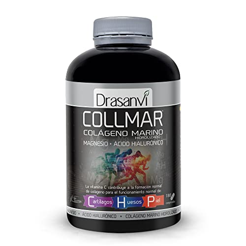 COLLMAR Colágeno Marino Hidrolizado con Ácido Hialurónico, Magnesio, Vitamina C natural | para cartílagos, huesos y piel | Alta dosis 3.900 mg/día | 180 comp = 30 días | sabor vainilla