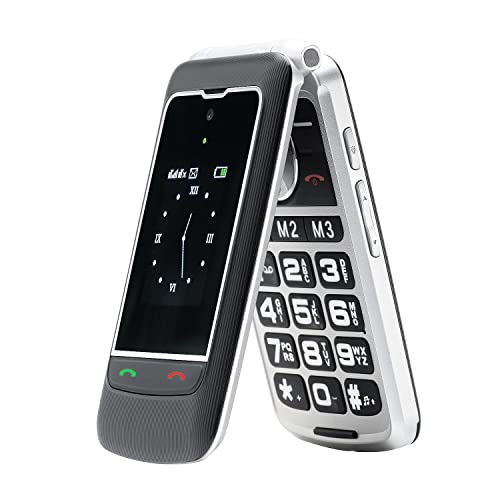 NEWAYGRAND Teléfono Móvil con Tapa para Personas Mayores Teclas Grandes con Botón SOS Base Cargadora, Fácil de Usar para Ancianos