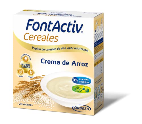 FontActiv Cereales Crema de Arroz- Complemento Alimenticio en Papilla de Cereales para Adultos y Mayores 0% Azúcares Añadidos- 600 gr