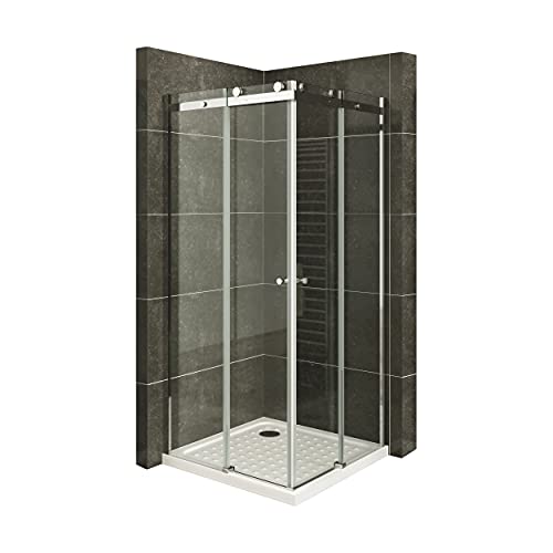 MOG Mampara de ducha DK88 90x90x200cm con perfiles de aluminio Cabina de ducha esquinera con puerta corredera y sistema enrollable de cristal de seguridad transparente de 6 mm (ESG) con plato de ducha