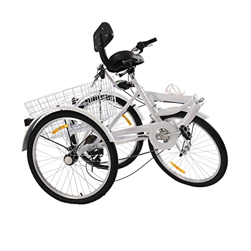 XUEMANSHOP 7 velocidades 3 ruedas triciclo adulto plegable triciclo para adultos mayores con portavasos de agua y faro, para deportes al aire libre (blanco)