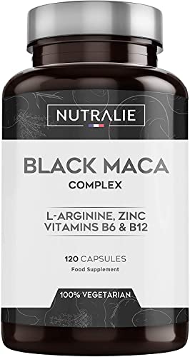 Maca Negra Andina Premio 2021, Alta Dosis 24.000 mg Concentrada 20:1 con L-Arginina, Zinc y Vitaminas b6 b12 | 120 Cápsulas Nutralie