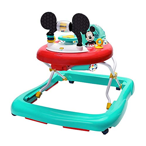 Bright Starts, Disney Baby, Andador Primeros Pasos para Bebés Mickey Mouse Happy Triangles, Estación de juegos extraíble con luces y sonidos, altura ajustable, fácil de guardar, a partir de 6 meses