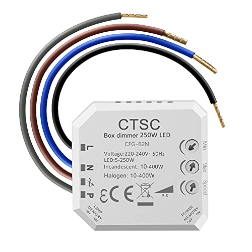 CTSC trailing edge dimmer - regulador led 220v - dimmer led 220v - regulador para led - silencioso, regulador de intensidad adecuado para LED regulables, lámpara incandescente halógena (B2N)