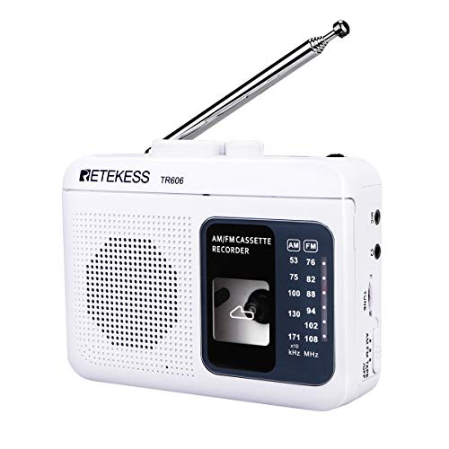 Retekess TR606 Radio Portátil Digital Am FM, Reproductor de Cinta Casetes y Grabadora, Jack de Auriculares de 3,5 mm, Avance y Retroceso Rápido (Blanco)