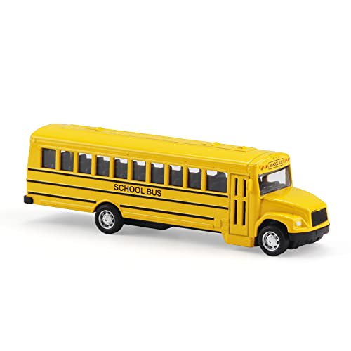 Hapavis Pull Back School Bus Toy Die-Cast Cars Alloy Body Durable Lightweight Cute Cake Ornament for Kids Boys Girls