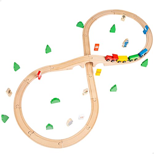 WOOMAX - Tren madera juguete, Tren de madera para niños, Juguetes niños 3 años, Juguetes de madera, Tren de juguete, Pista de madera, Juego de tren con vía de madera, Tren de madera 40 piezas (43634)
