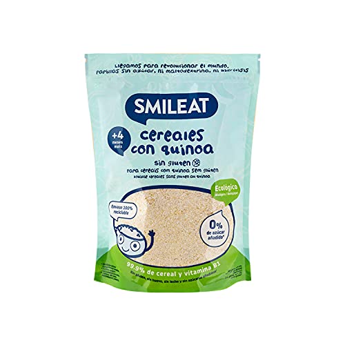 Smileat | Papilla Ecológica de Cereales para Bebés desde los 4 Meses | Con Quinoa, Cerales e Ingredientes Naturales | Sana y Saludable | Sin Azúcar ni Gluten | 1 x 200 g