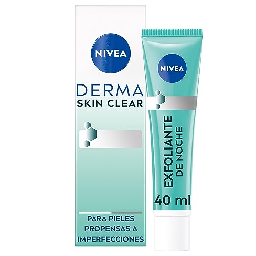 NIVEA Derma Skin Clear Peeling Exfoliante de Noche (40 ml), exfoliante facial para piel propensa a infecciones, crema regeneradora de fórmula vegana