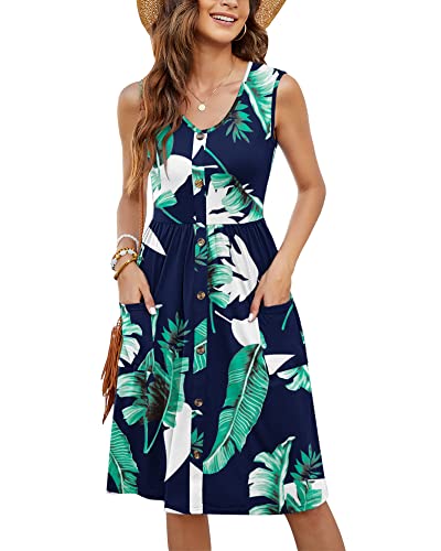 MOLERANI Vestido de Playa de Verano para Mujer Vestidos Midi de Vacaciones Casuales con Bolsillo (Azul Estampado, L)