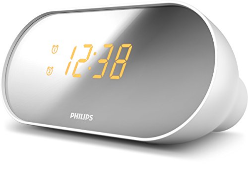 Philips AJ2000/12 Radiodespertador, FM Radio (Alarma Dual, Repetición de Alarma, Alarma Suave, Temporizador, Diseño Compacto, Batería de Reserva) Blanco