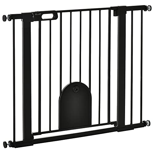 Pawhut Barrera de Seguridad para Perros Mascotas 75-103 cm para Escaleras y Puertas con 2 Extensiones Cierre Automático y Sistema de Doble Bloqueo Negro