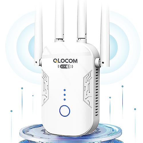QLOCOM 2023 Nuevo Amplificador Señal WiFi 1200Mbps, Repetidor WiFi Largo Alcance Banda Dual 5GHz y 2.4GHz WiFi Booster con WPS, Play y Plug, Compatible con Todos los Routers