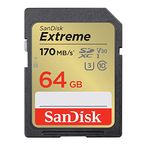 SanDisk Tarjeta SDXC Extreme de 64 GB + RescuePRO Deluxe, hasta 170 MB/s, UHS-I, Clase 10, U3, V30