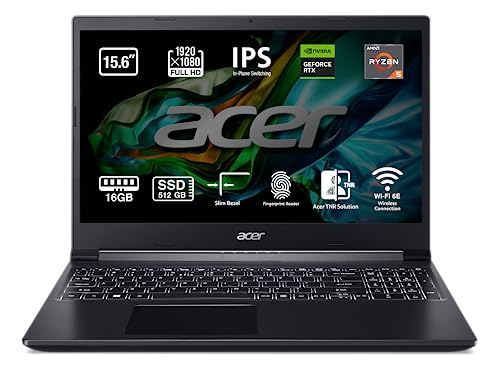 Acer Aspire 7 A715-43G-R8XK - Ordenador Portátil Gaming 15.6' FullHD (AMD Ryzen 5 5625U, 16GB RAM, 512GB SSD, NVIDIA GeForce® RTX™ 3050-4GB, Sin Sistema Operativo) Negro - Teclado QWERTY Español