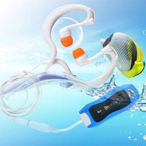Xpccj Reproductor de música MP3 con cable para deportes acuáticos, radio FM portátil, recargable, multifunción, sumergible en casa, IPX8, natación resistente al agua (azul)