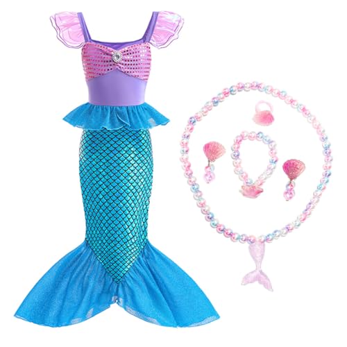 ZXUSHE Disfraces para Niños,Regalo de cumpleaños para niñas, disfraz de sirenita, vestido de princesa sirena adecuado para niñas de 120-130cm de altura