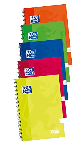 Oxford Cuadernos A4,Tapa Extradura, Pizarra Write&Erase, 80 Hojas, Cuadrícula 4x4, Pack 4+1, Surtido colores vivos