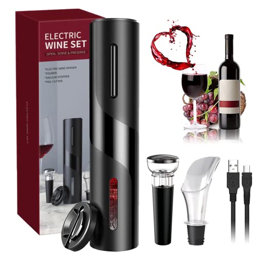 Sacacorchos Eléctrico, USB Recargable Abridor de Vino Automatico Profesional 5 en 1con Cortacapsulas Botella, Vertedor de Vino, Tapón de Vino de Vacío