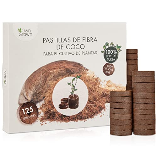 Pastillas de Fibra de Coco sin turba: 125 Pastillas de sustrato para semilleros – para la siembra y la germinación – Semilleros de germinación OwnGrown