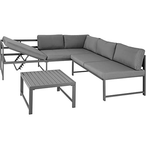 TecTake 403903 Conjunto de Muebles de Exterior, Sofá esquinero para el Patio y Mesa con Estructura de Aluminio Inoxidable, Mobiliario de jardín