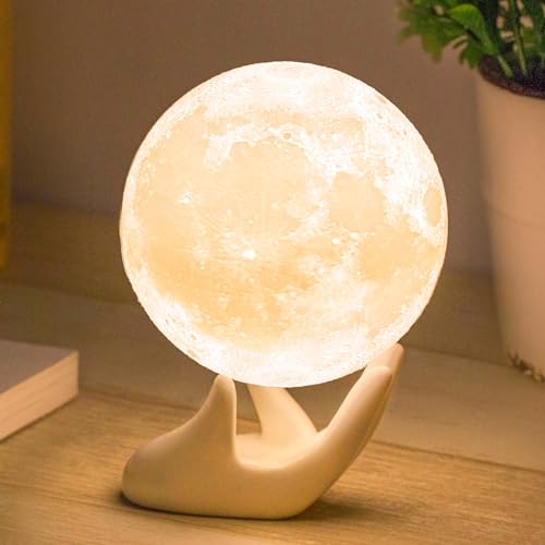 Mydethun luna luz de la luna lámpara de luz nocturna para niños regalo para las mujeres USB carga y control táctil brillo dos tono cálido y blanco frío lámpara Lunar(9cm)