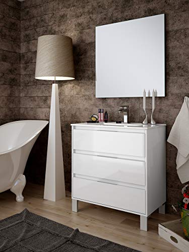 Aquore | Mueble de Baño con Lavabo y Espejo | Mueble Baño Modelo Balton 3 Cajones con Patas | Muebles de Baño | Diferentes Acabados Color | Varias Medidas (Blanco, 100 cm)