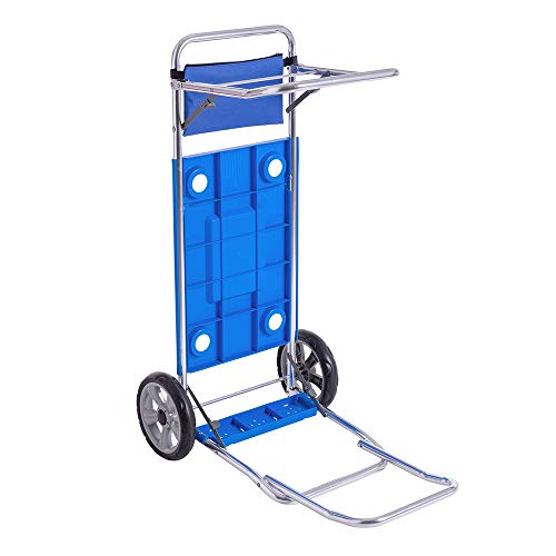 LOLAhome Reforzado Carro portasillas con Brazo Porta Nevera rígida y Convertible en Mesa de Aluminio y PVC Azul de 45x50x105 cm