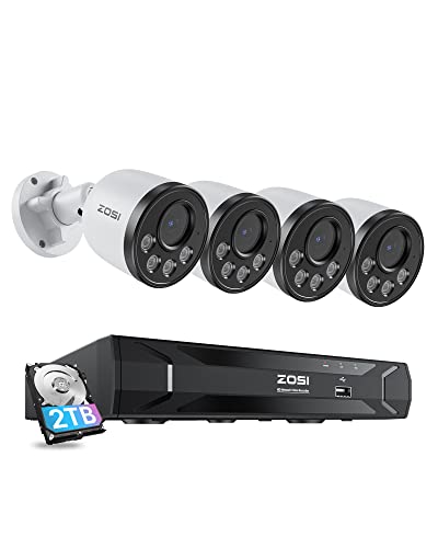 ZOSI Kit de Cámara de Vigilancia PoE 8CH 5MP Grabador NVR Sistema con 4pcs 4MP Cámara de Seguridad IP, Visión Nocturna, 2TB HDD para Grabación 24/7