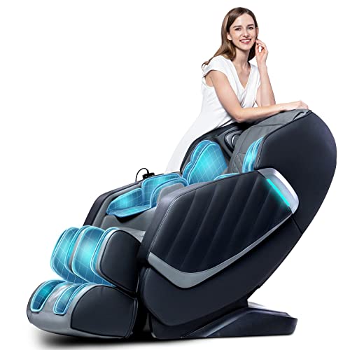 HealthRelife Sillón de masaje para todo el cuerpo, silla de masaje inteligente Zero Gravity 3D, manos robóticas con carril SL, altavoz Bluetooth, color negro