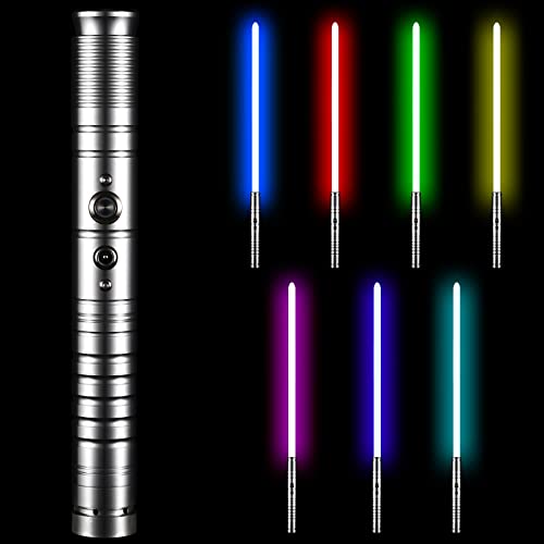 Vogvigo Lightsaber, LED-RGB Espada Laser 7 Colores Sable de Luz con Mango de Metal, 1 Juegos de Sonido de Combate Simulado, 丨Cosplay Jedi Knight丨Carga USB(77cm Darth-Gris)