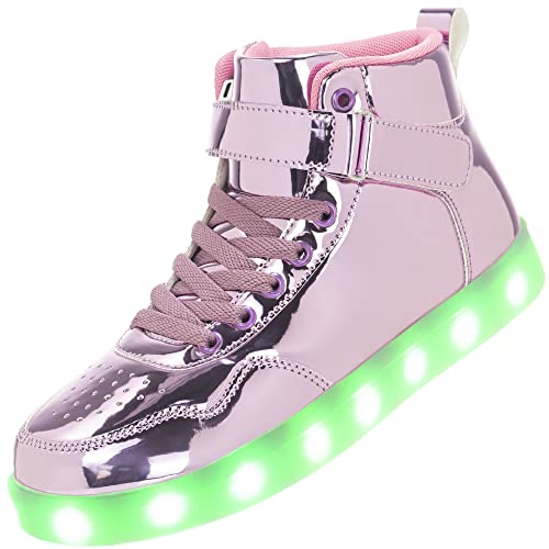 APTESOL Niños Juventud LED Light up Trainers Niños Niñas High Top Cool Intermitente Zapatos Unisex Zapatillas [Rosado, EU32]