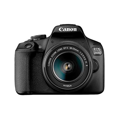 Canon Cámara réflex digital EOS 2000D APS-C con objetivo EF-S de 18-55mm | 24,1 megapíxeles, pantalla LCD fija de 3 pulgadas, vídeo Full HD, Dual Pixel CMOS AF y Wi-Fi y Bluetooth