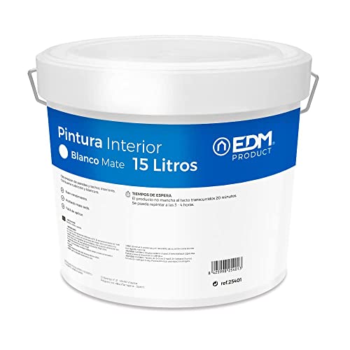 EDM 25401 Pintura Plastica Mate Interior, 15 l, Blanco