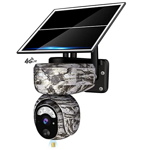 Vyze-Link 4G LTE Cámara Vigilancia Sim con Panel Solar, Camara de Exterior sin Cables 360°, Detección de Movimiento, Videos HD, Impermeable IP66, Camuflaje