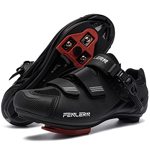 Fenlern Zapatillas de Ciclismo Unisex-Adulto Zapatillas de Bicicleta de Carretera Transpirables Suelas Duras Zapatillas Deportivas con Tiras Reflectantes para la Conducción Nocturna (Negro, 42)