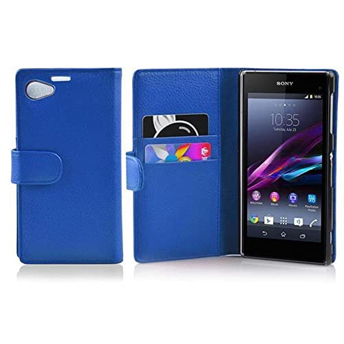 Cadorabo Funda Libro para Sony Xperia Z1 Compact en Azul Real - Cubierta Proteccíon de Cuero Sintético Estructurado con Tarjetero y Función de Suporte - Etui Case Cover Carcasa
