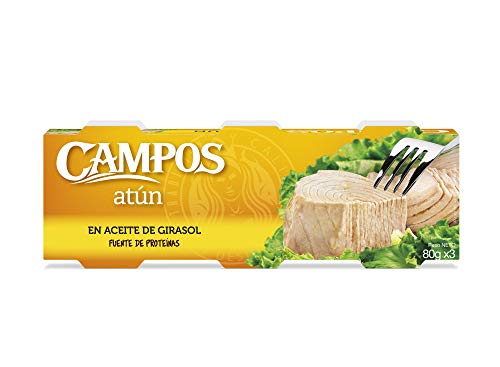 Campos, Conserva de atún en aceite de girasol, en trozos - pack de 3 latas de 80 gr.