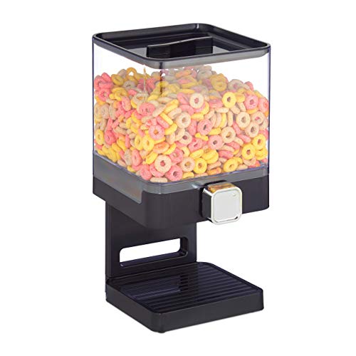 relaxdays Dispensador de Cereales, Caramelos y Frutos Secos, Bote Rectangular, Plástico, 31 x 16,5 x 18,5 cm, Negro