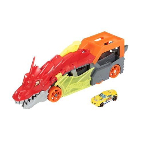 Hot Wheels City Dragón Mastica Coches, Transporte y lanzador para coches de juguete, incluye 1 vehículo die-cast (Mattel GTK42)