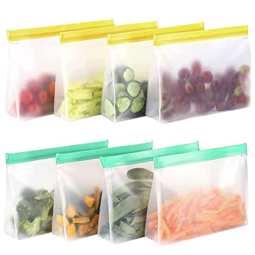 Bolsas de silicona reutilizables, con cremallera, diseño de suelo, bolsas de alimentos, bolsas de almacenamiento PEVA para almacenar verduras, leche, aperitivos, 8 unidades